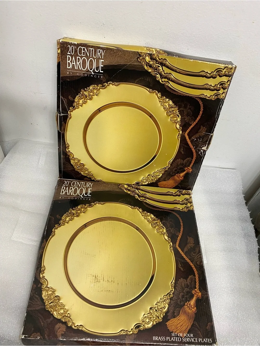 Godinger Gold Baroque Charger Plates. Two boxes available and 4 pieces in each - Picture 2 of 4